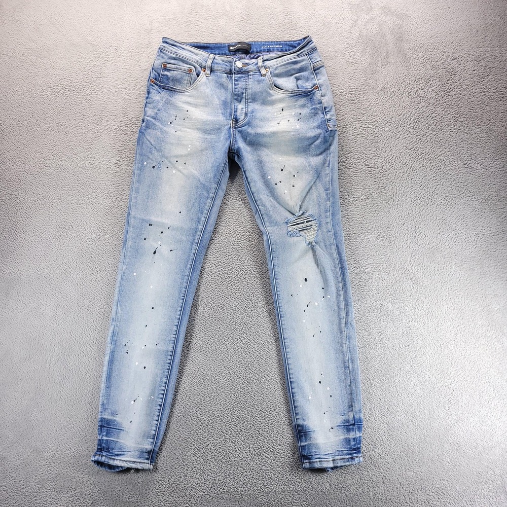 Purple Brand Jeans Mens 32 Blue 002025 Skinny Distressed Paint Splatter Denim